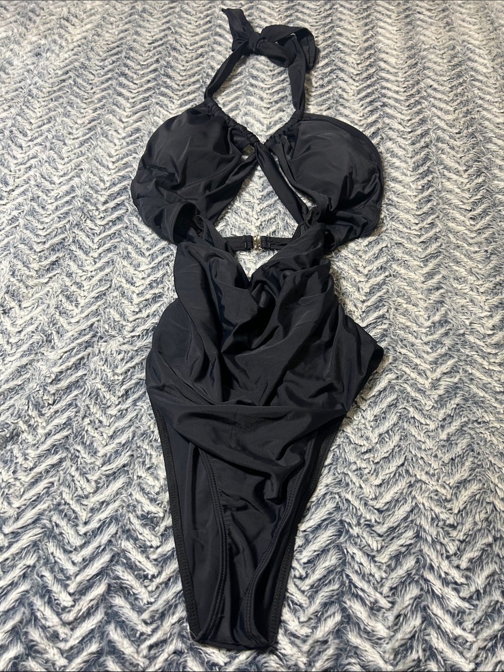 Black One-Piece Cutout Halter Swimsuit NWOT